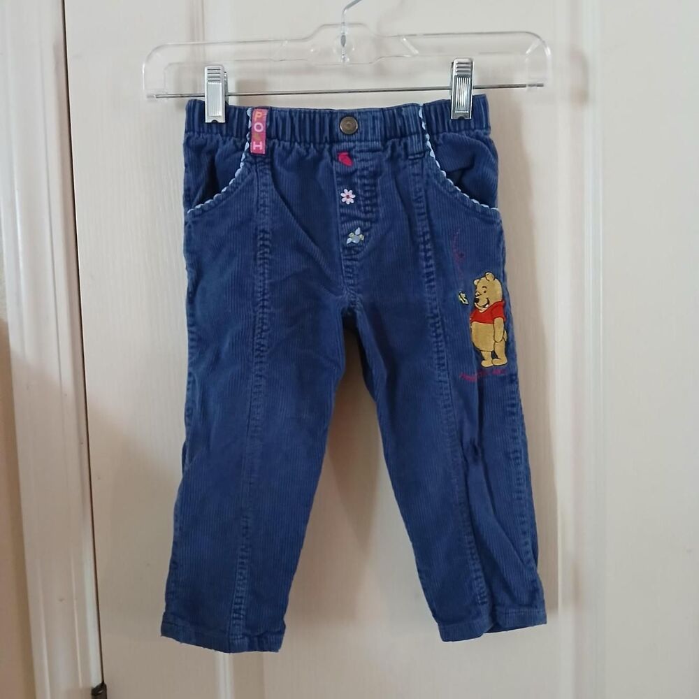Vintage 90s Disney Winnie the Pooh Embroidered Distressed Blue Corduroy Pants